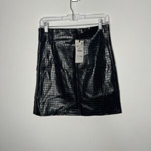 Zara Skirt Womens Medium Black Faux Leather Croc Embossed Mini Lined Skirt
